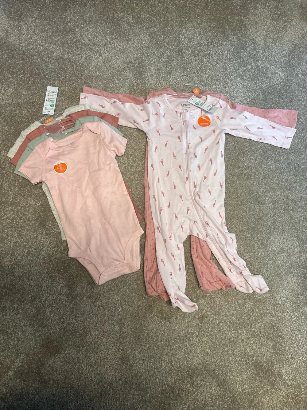 Carter's Pink & White Baby One-Piece Set with Footed Sleepers